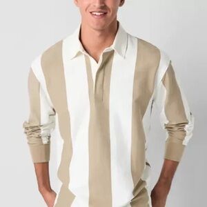 🆕 Arizona Jean Company Men's Rugby Polo. Cream Stripe. NWT. Size XXL.